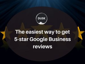 Front image of a blog titled "The easiest way to get 5-star google business reviews "with five yellow as the background and the title displayed in corporate typography