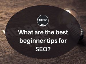 3 Front image of a blog titled "What are the best beginner tips for SEO? "with helpful tips tiles as the background and the title displayed in corporate typography