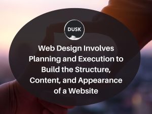 3 Front image of a blog titled " Web design involves planning and execution to build the structure, content, and appearance of a website "with person holding hand as the background and the title displayed in corporate typography