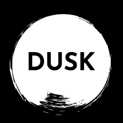 14 white Dusk Digital logo on a black background