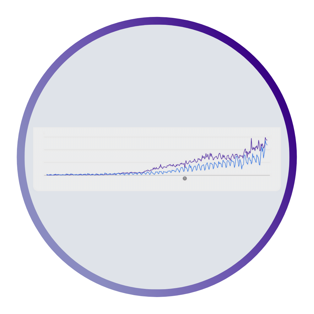 5 SEO graph process on a blue circular frame on a transparent background