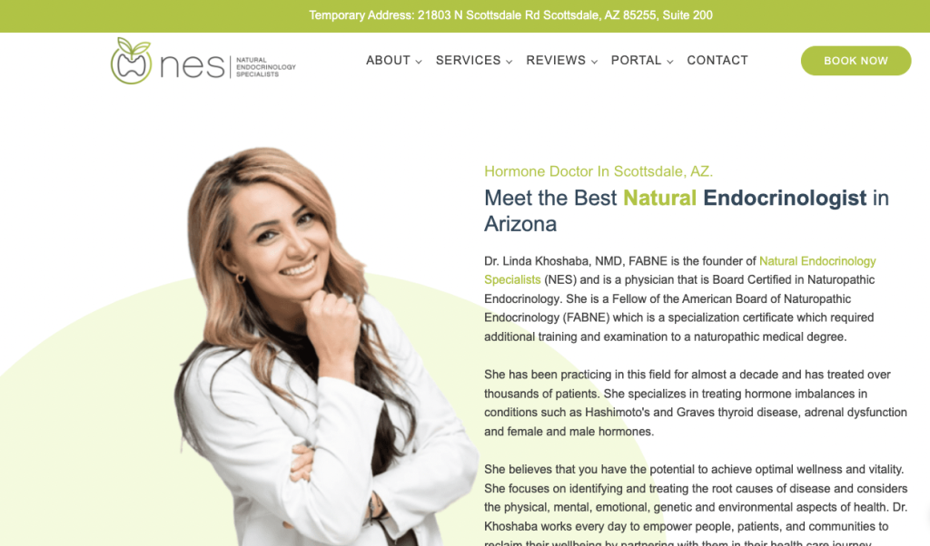 screenshot of Natural Endocrinologist Specialists web page