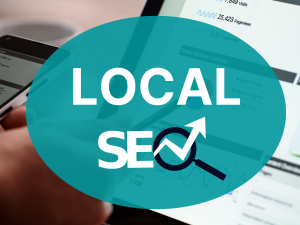 1 front image of a blog titled "How to utilize Local SEO to dominate your roofing market" with close-up of laptop display as the background and the title displayed in corporate typography