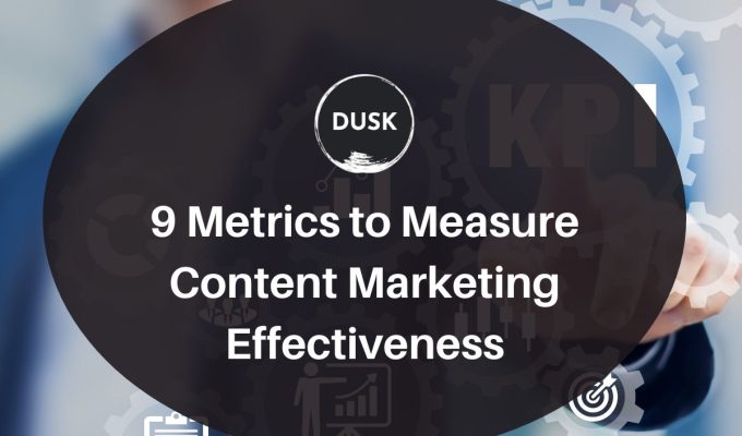 Front image of a blog titled "9 metrics to measure content marketing effectiveness "with ppc infographic photo illustration as the background and the title displayed in corporate typography